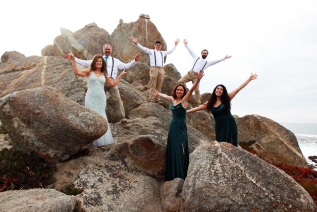 wedding party on the rocks at Carmel Middle State Beach
